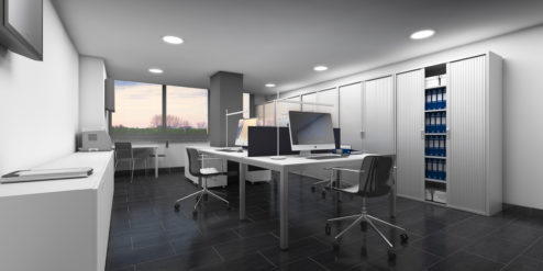 Infografia 3D interiorismo oficinas AZM Enginyers - Planta baja