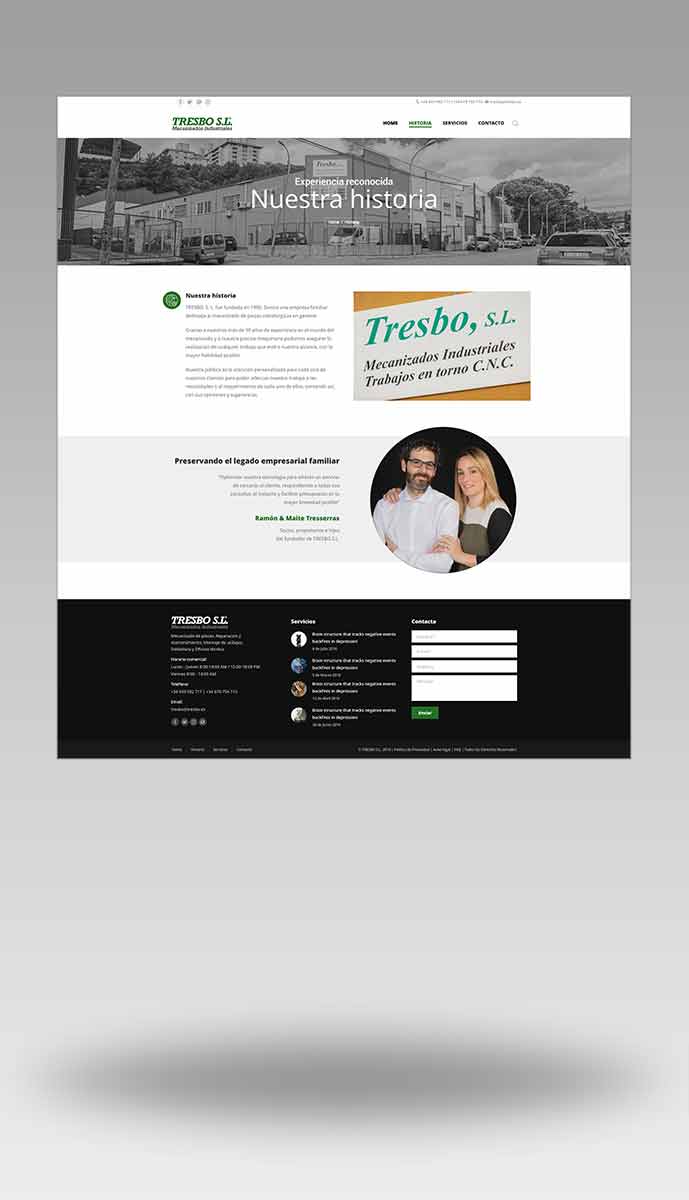 Wireframe diseño Web Corporativo Tresbo Historia
