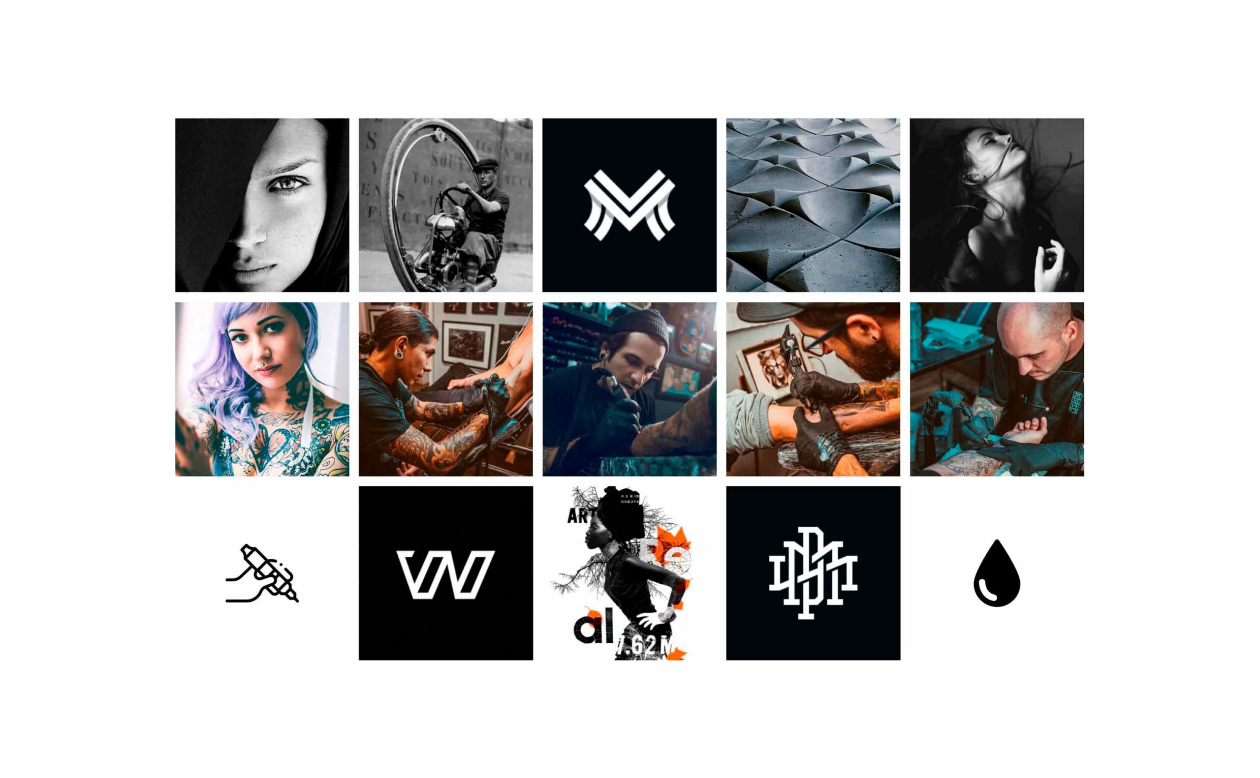 Moodboard del logotipo Adrink Tattoo & Art Studio