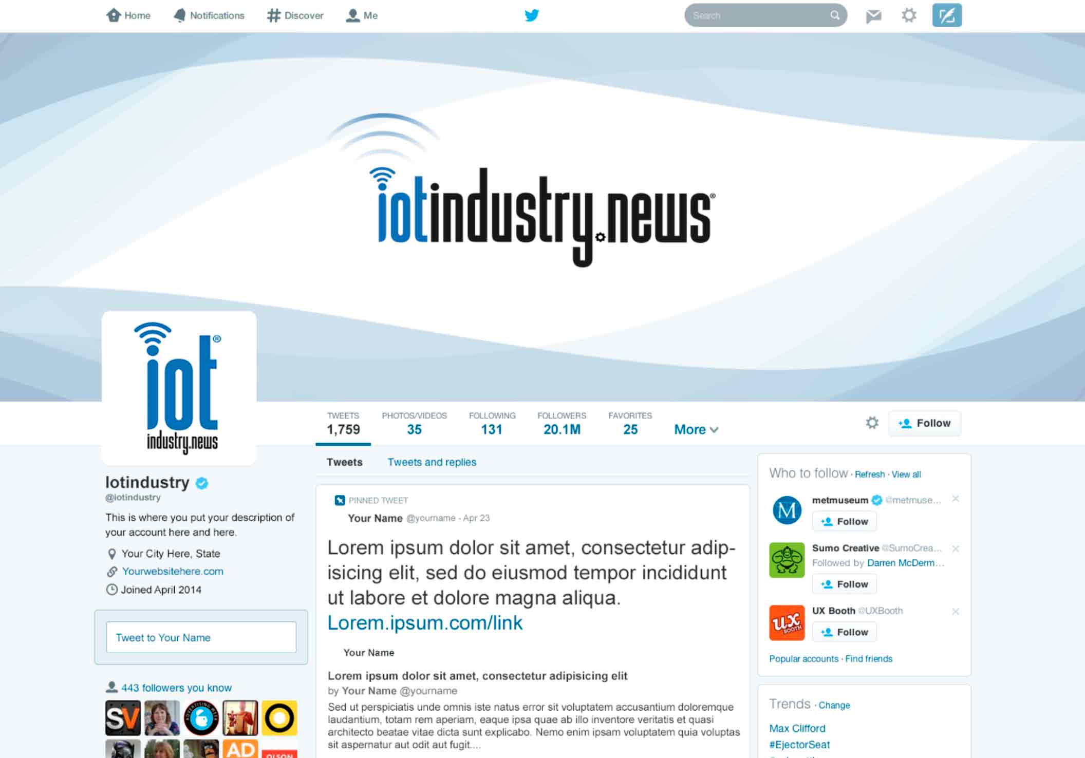 Representación propuesta visual Facebook Profile IOT Industry News