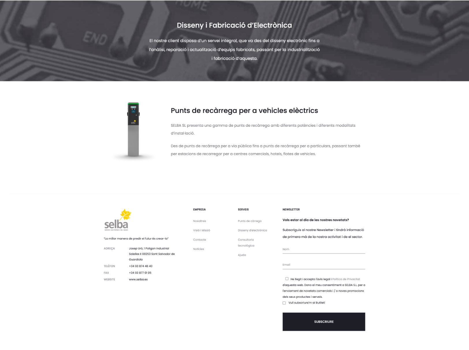 Página web Selba Solutions, sección Nosotros escritorio